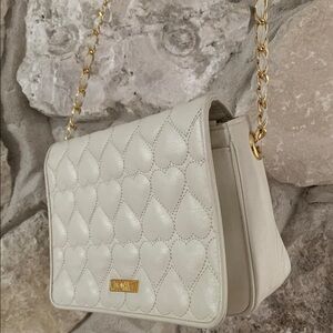 Vintage Moschino White Quilted Hearts Chain Bag Purse